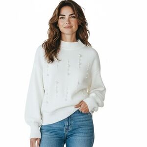 Karl Lagerfeld White Pearl Embellished Sweater
